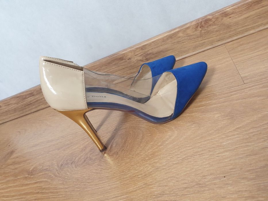 Silikonowe buty na obcasie 40, kobaltowa, beżowe