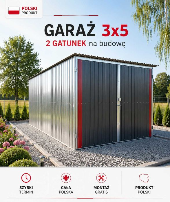 Garaż blaszany na budowę 3x5 / Garaże blaszane 4x5 4x6 4x7 5x6 / Blaszak / Magazyn / montaż GRATIS CAŁA POLSKA szybki termin 2-8 dni ! PROMOCJA !