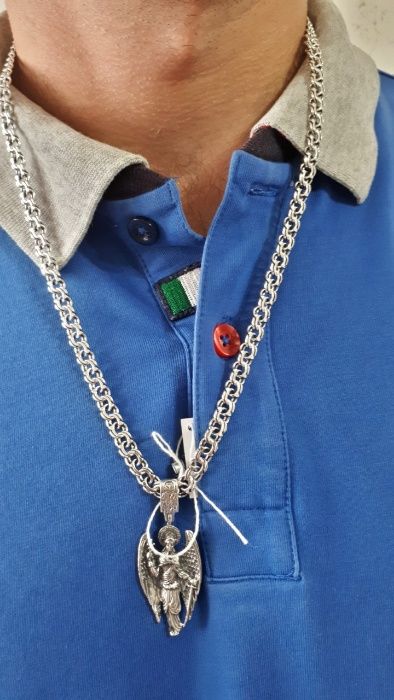 Чоловіча срібна ладанка оберіг Архангел Михайло. Кулон воїна захисника