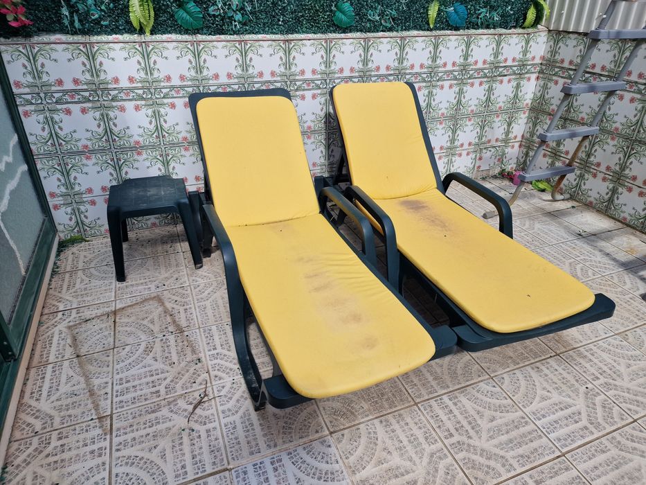 Conjunto 2 Espreguiçadeiras de Jardim + Colchões (Excelente Estado)