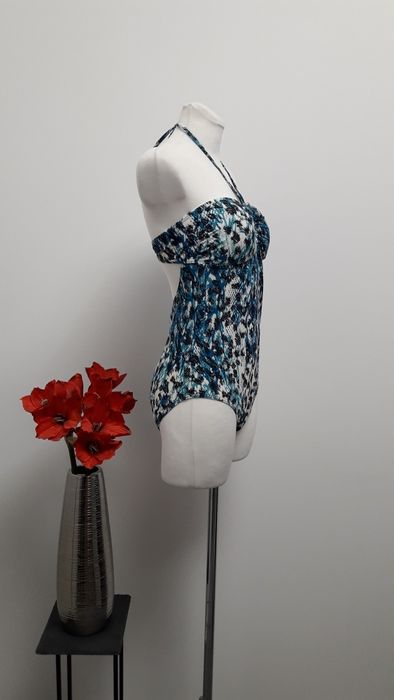 Strój kąpielowy jednoczęściowy czarny niebieski elegancki 40 L 42 xl
