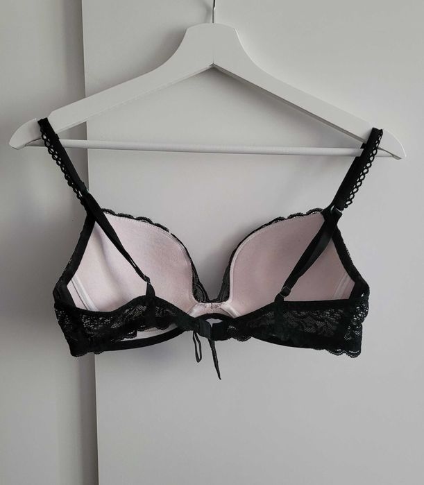 Intimissimi biustonosz stanik czarny biały koronka push-up Monica 75C
