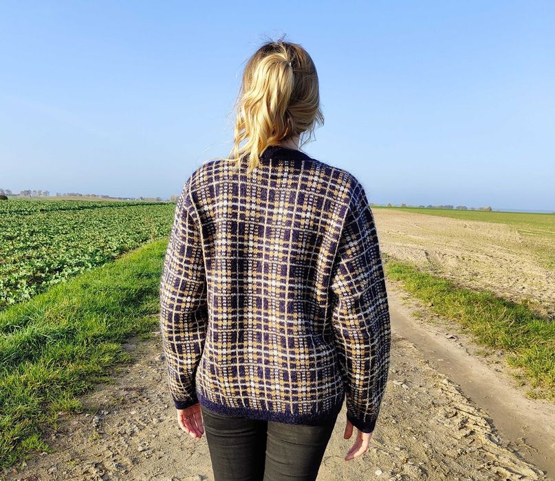 Sweter kardigan vintage M 38 Edinburgh moher wełna krata retro