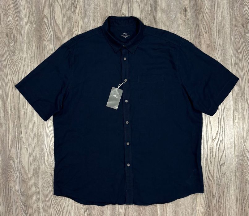 Marks & Spencer 2XL Льняная Мужская тенниска рубашка xxl XXL спенсер синяя