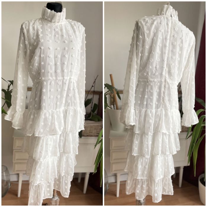 haftowana haft  sukienka midi midaxi falbanki groszki 44 xxl boohoo