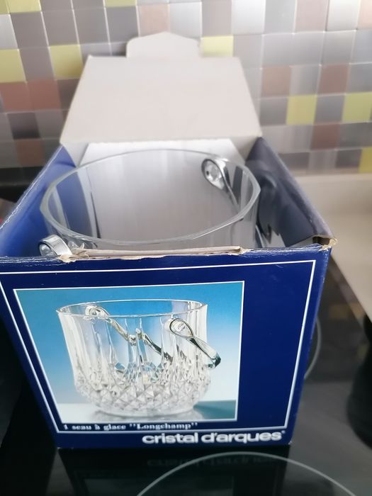 Conjunto de 6 copos de whiskey e balde do gelo cristal d'arques