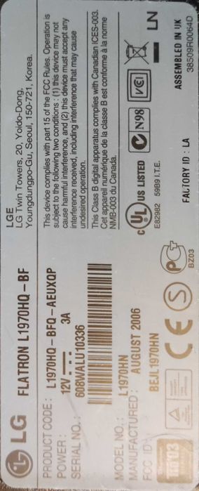 Monitor komputerowy Flatron L1970HR-BF z zasilaczem lub bez. Okazja