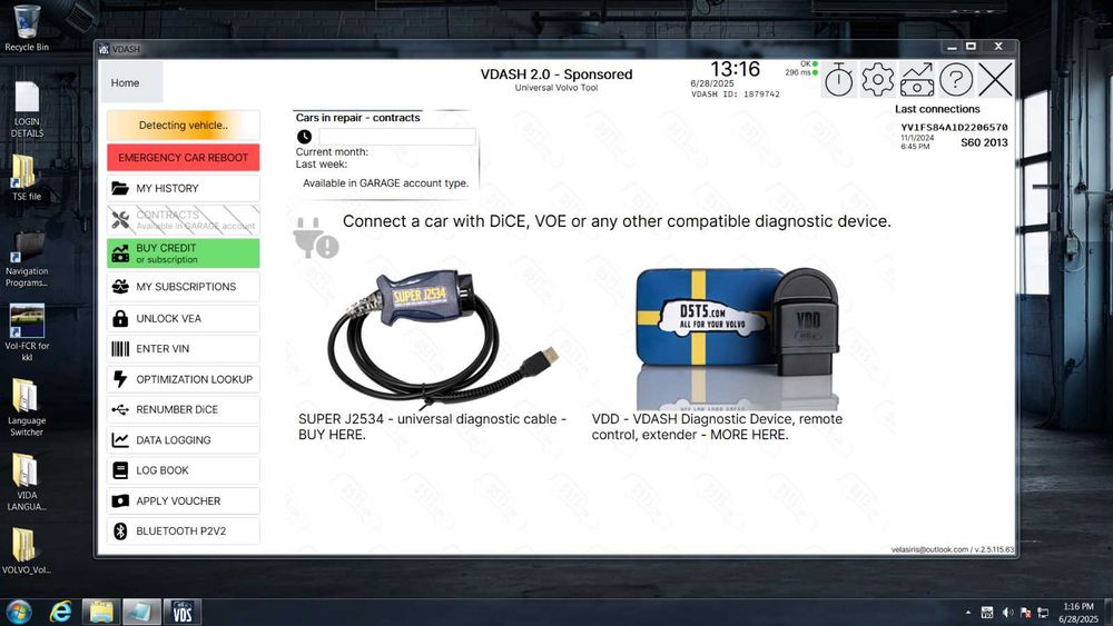 JLR Mongoose Diagnostico Volvo VIDA Vdash + CAN Clip