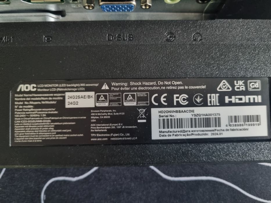 Monitor gamingowy AOC 24G2SAE/BO – stan praktycznie idealny