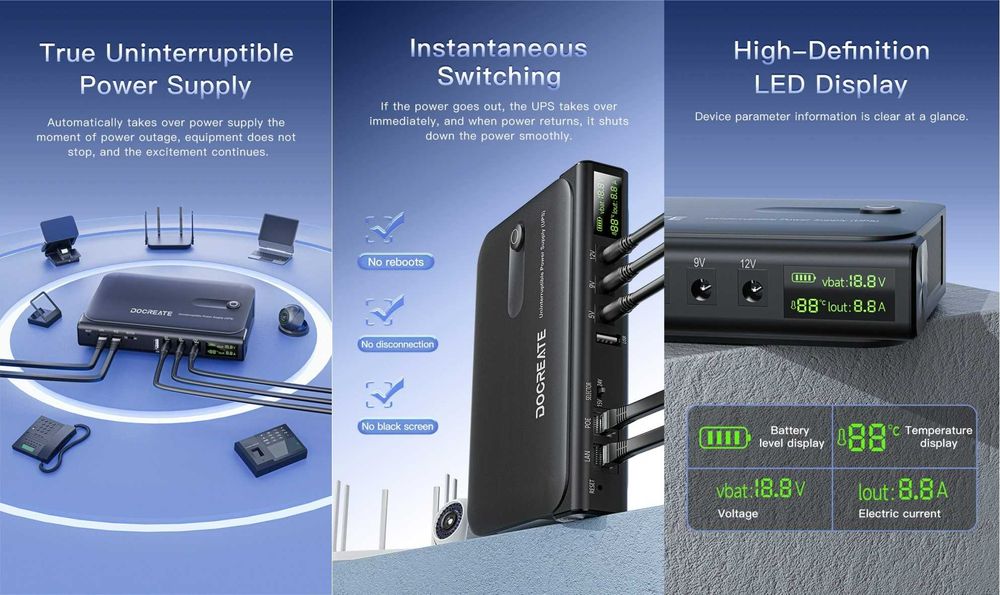 UPS для роутера модема DC1018L DC1036L Li-Ion 18/36W 5/9/12В USB PoE