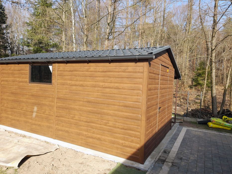 SL/ Metalowy domek ogrodowy PREMIUM 3x5 z wiatą