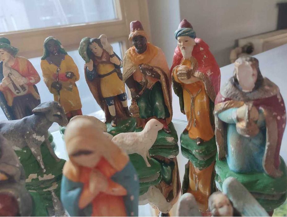 Stare gipsowe figurki i anioł do żłóbka,szopka