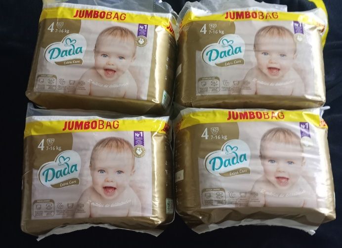 4 opakowania Pieluszek Dada extra care złote Jumbo 4 7-16kg 4x82=328