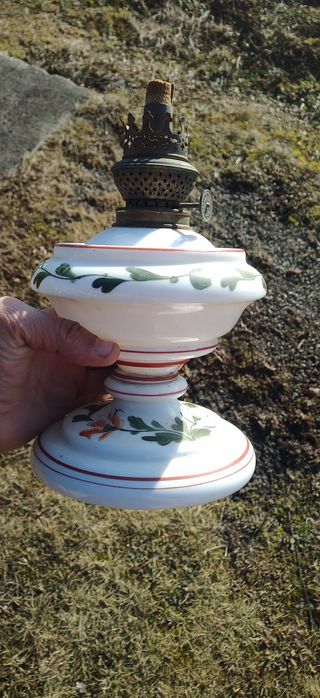 Stara poniemiecka lampa naftowa szkło rwane malowane