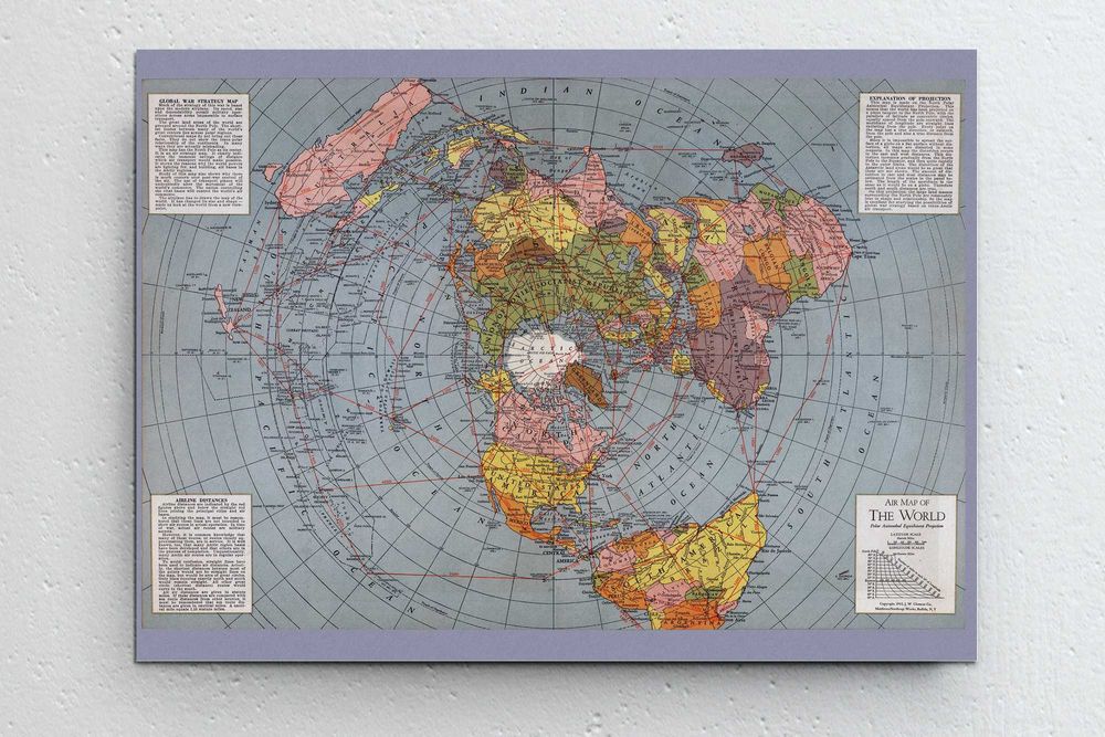 Mapa płaskiej ziemi - AirMap Polar Azimuthal Projection - 70x50