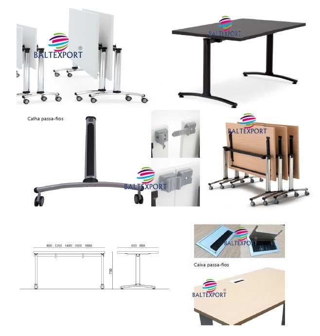 Mesa Dominno Solução Prática Elegante Tampo Rebativel c/Rodas /Pateres