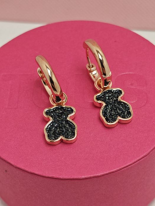 Kolczyki z misiem różowe srebro vermeil 925