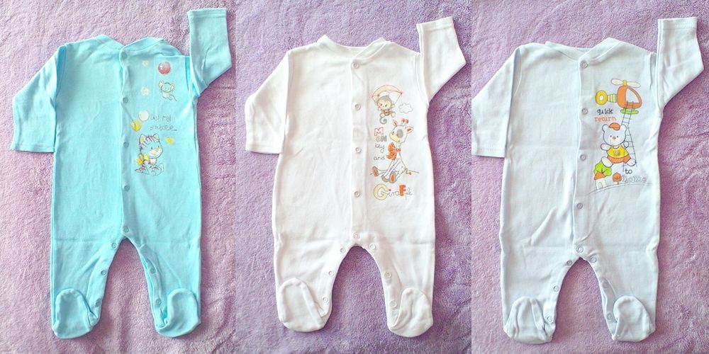 Śpiochy pajacyk 3 sztuki 62 roz. 3 m. i 74 roz. 9 m.