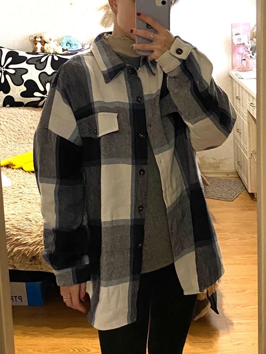 Куртка сорочка тепла в клітинку Shein