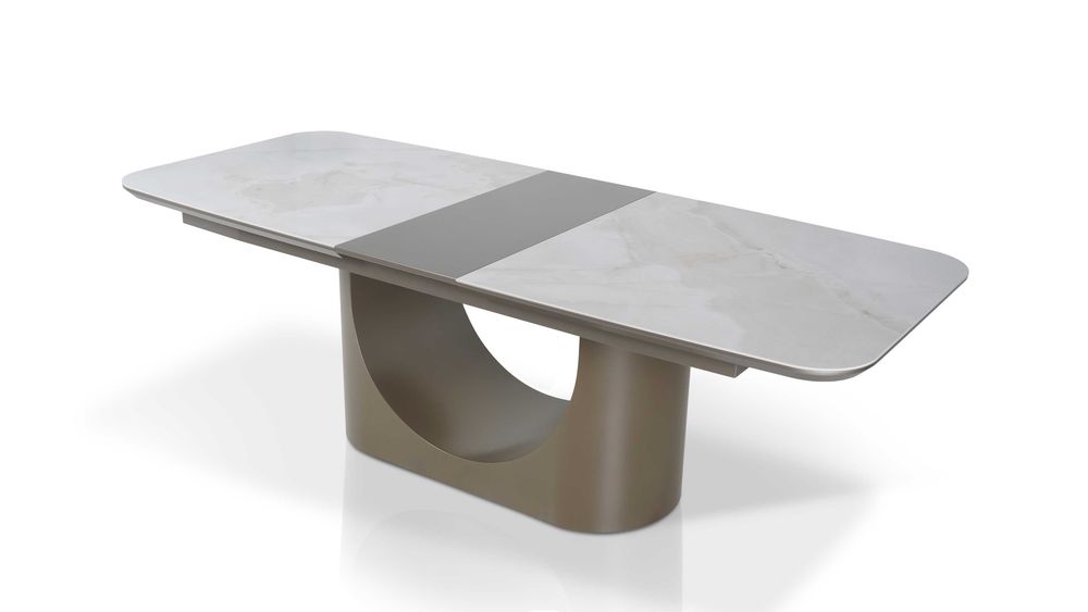 Stół KENDO 200 x 100 + 2x40 cm spiek kwarcowy Reves Pearl rozkładany beczka mat premium