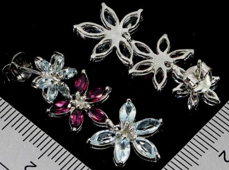 Серьги с родолит Гранатами и Топазами