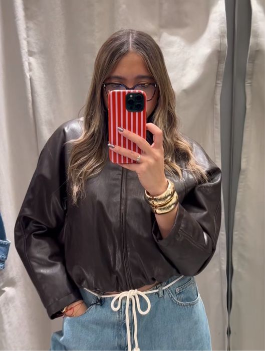 Zara бомбер зі штучноі шкіри розмір S коричнева