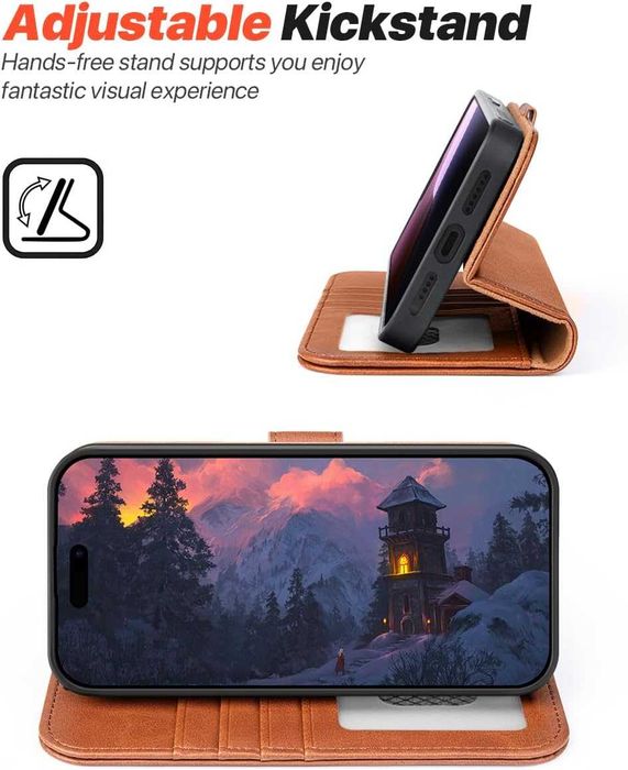 OCASE skórzane etui iPhone 16 Pro Max portfel jasny brązowy 2w1+ pasek
