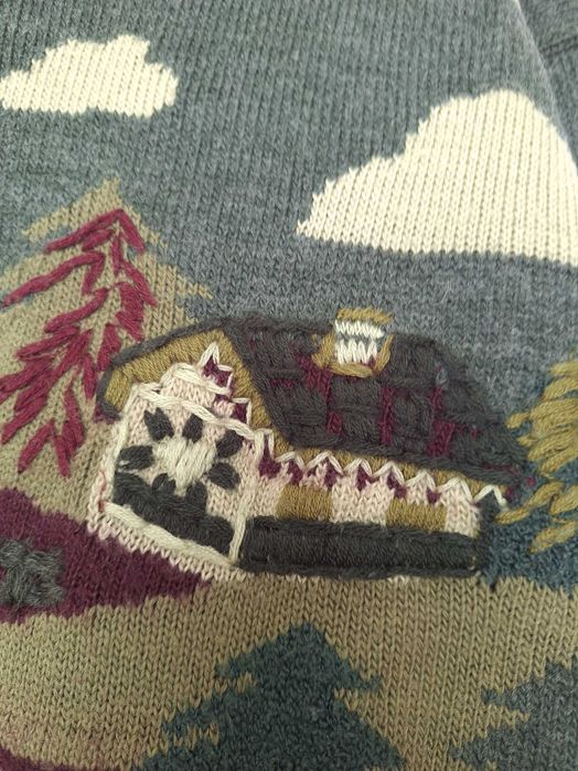 Sweter damski męski okrągły dekolt zielony khaki vintage Italy