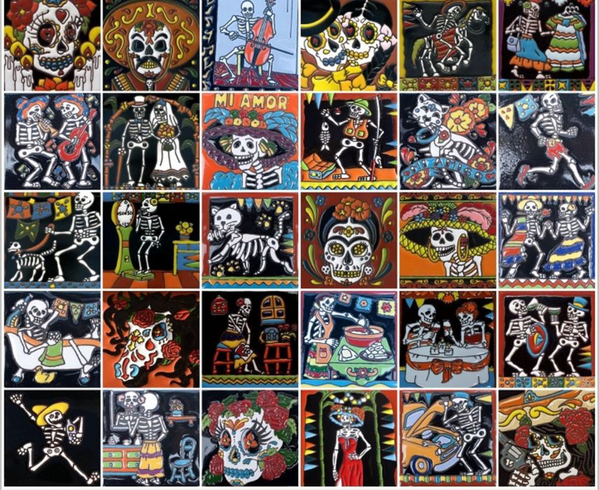 Catrina - zestaw 30 płytek meksykańskich z reliefem