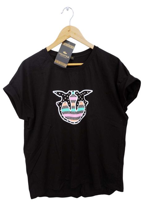 C13 koszulka damska bluzka krótki rękaw czarna logo cekiny tshirt 44 XXL