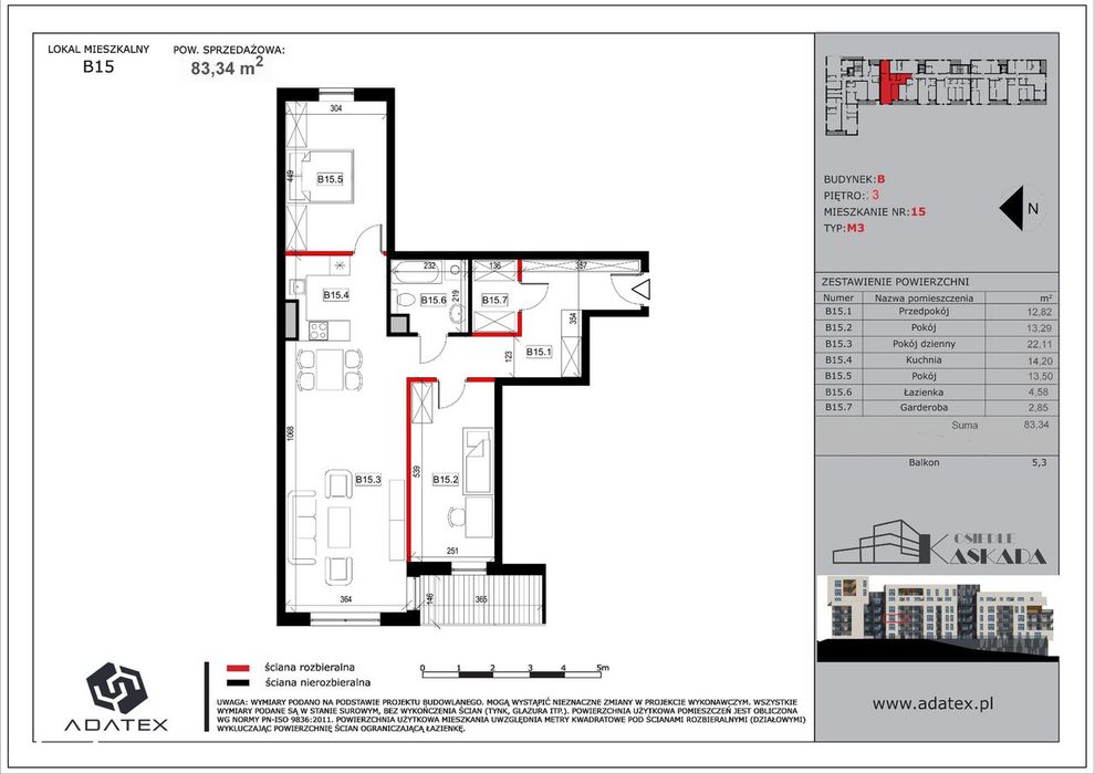 Osiedle KASKADA | 3-pokoje  | 83.34 m2 | balkon + garderoba