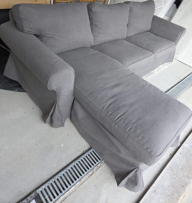 IKEA EKTORP Sofa 3-osobowa z szezlongiem, Hakebo ciemnoszary