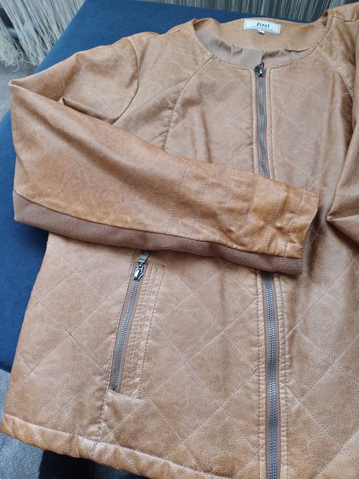 Eko skórzana ramoneska, krótka kurtka. Brązowa. Rozm 46