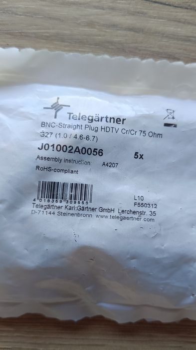 Wytyk BNC prosty 75 firmy TELEGARTNER
