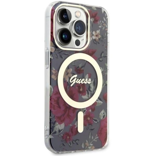 Etui Guess Flower MagSafe na iPhone 14 Pro - zielone