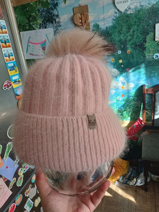 Шапка тепла зимова рожева жіноча