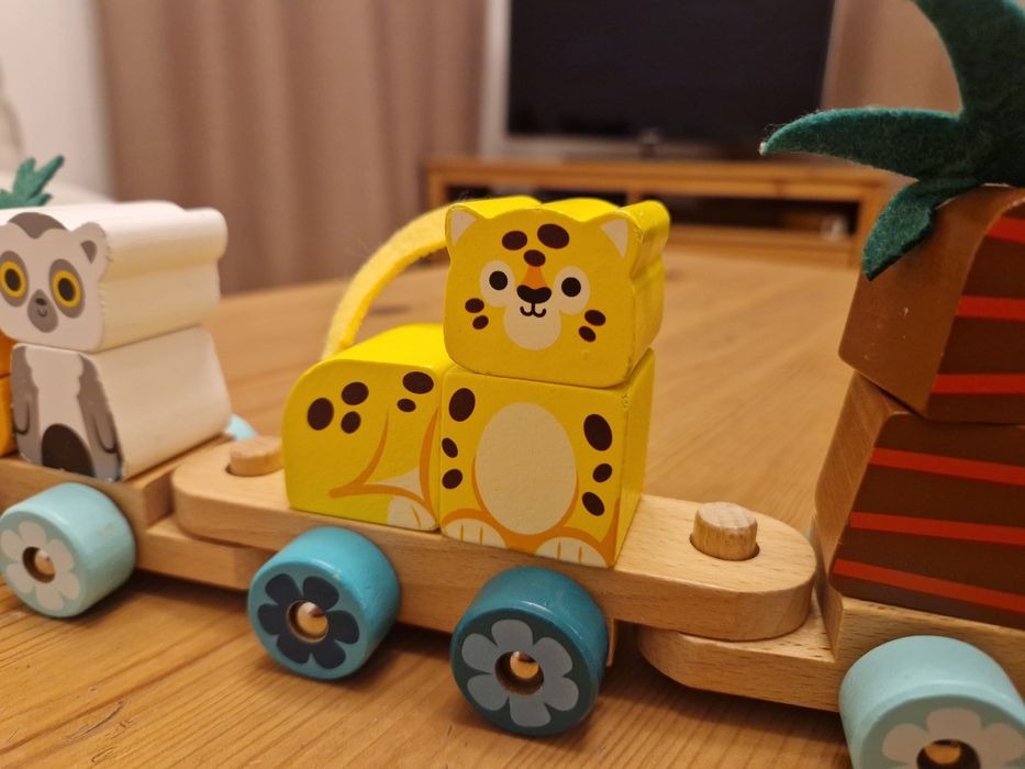 Janod Pociąg z klockami i zwierzątkami do ciągnięcia Tropik