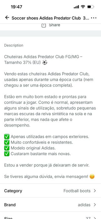 Adidas predator chuteiras 37 1/3