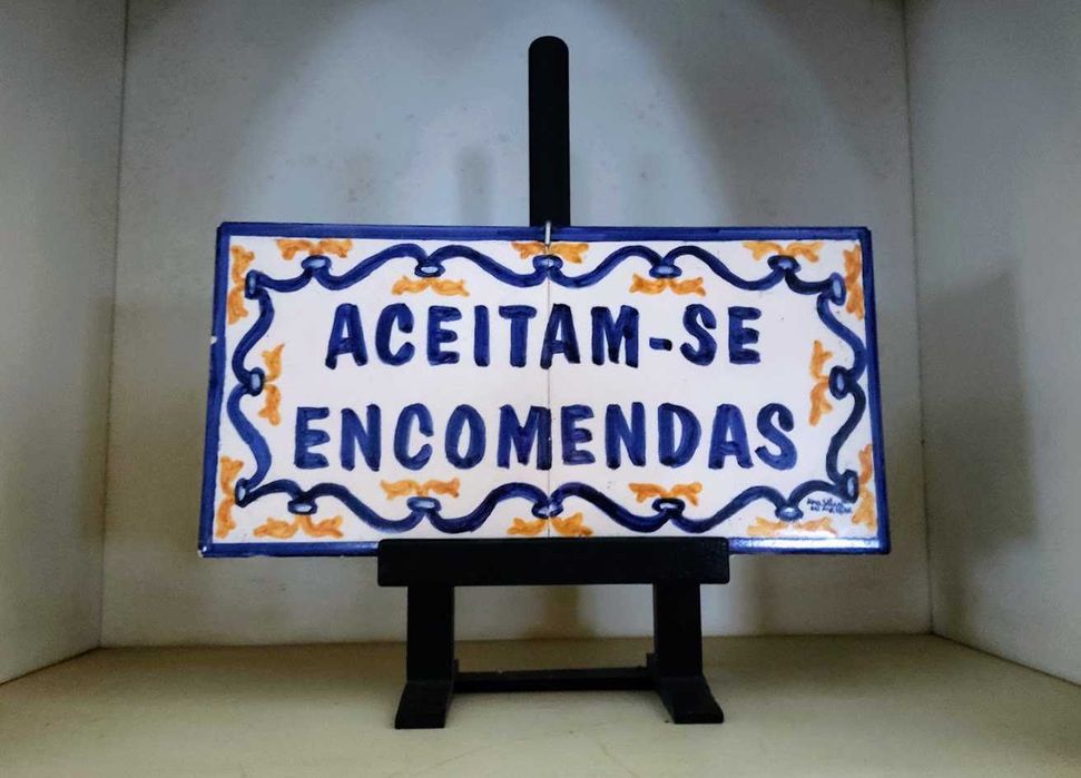 Azulejos pintados à mão placa anúncio de loja