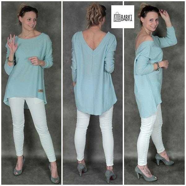 Ażurowy sweter z dekotem typu V na plecach - oversize/ baby blue