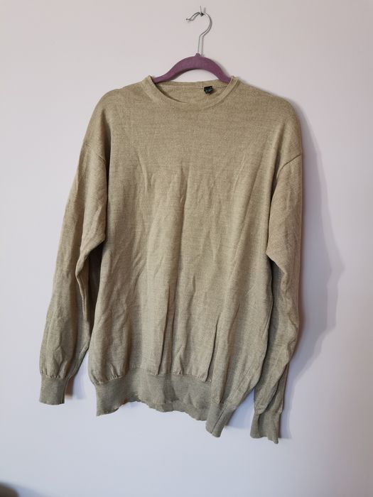 Sweter beżowy kremowy 100% wełna wełniany vintage retro boho 46 3XL