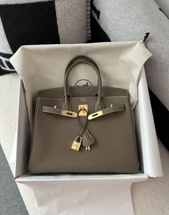 Hermes birkin togo etoupe 35 zestaw karton torebka torba podróżna do ręki shopper twilly bandeau konik zawieszka