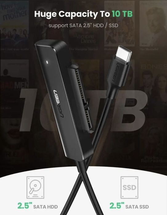 Кабель-адаптер UGREEN SATA-USB C для 2,5-дюймового SSD