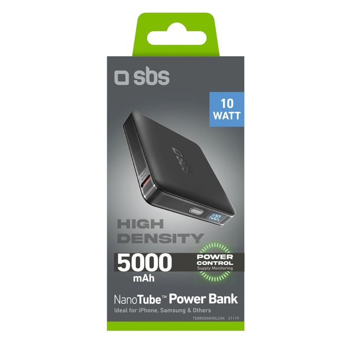 Powerbank SBS HD 10W 5000mAh USB-C z wyświetlaczem LCD - czarny