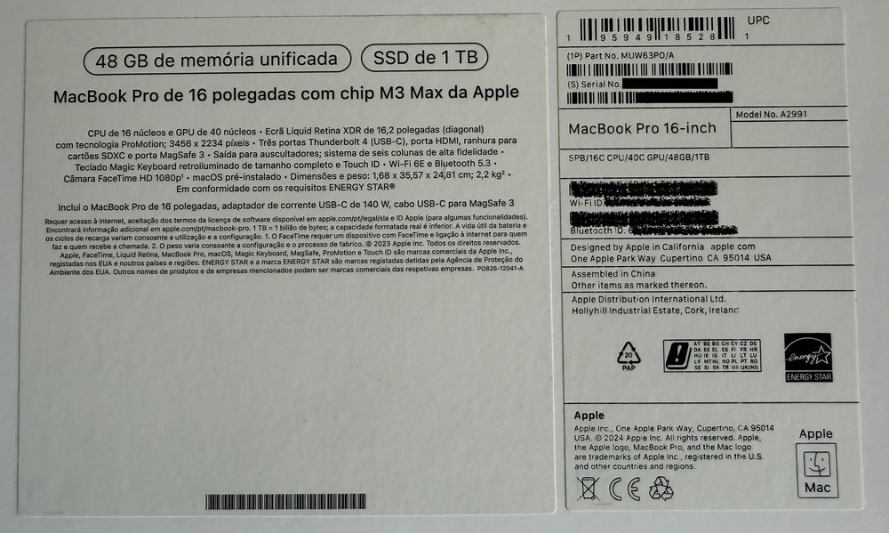 MacBook Pro 16” M3 Max - 48 GB RAM, 1 TB SSD - Estado novo - oportunidade