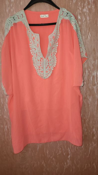 Парео туника шифон с ажурною вязкой кружевом XL