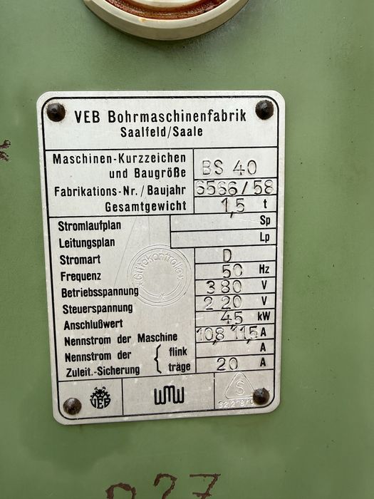 Wiertarka słupowa wmw BS 40 MK 5 stół krzyżowy