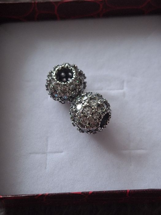 Zestaw 2 sztuk charms lśniący  pave - srebro 925