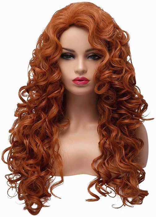 Peruca de cabelo comprido encaracolada ondulada preto ou cobre