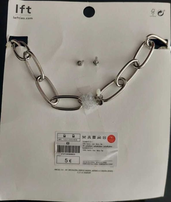 Colar e brincos em metal da Lefties, NOVOS